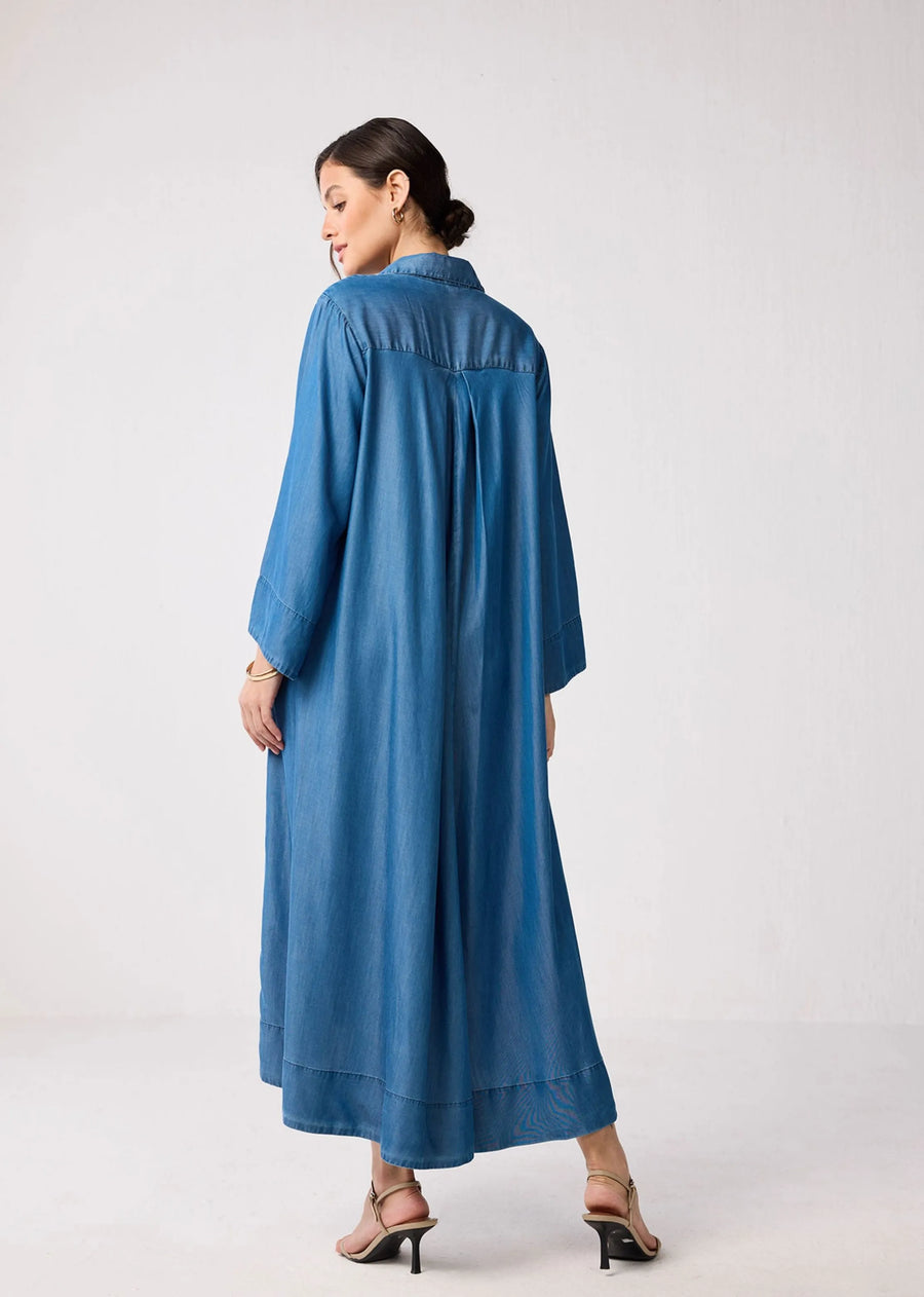 Oversized Maxi Tencel Shirt Dress In Blue