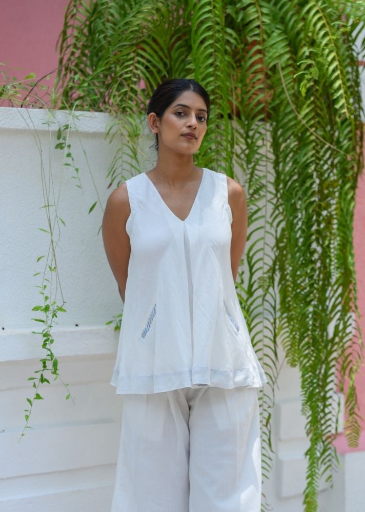 A Model Wearing White Pure Cotton Carolina Top, curated by Only Ethikal