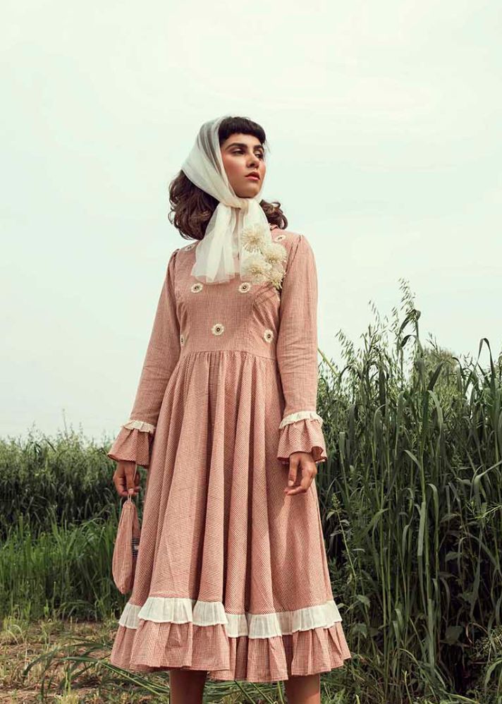 A Model Wearing Multicolor Handwoven Cotton Victorian Paradise Dress In Cotton
, curated by Only Ethikal