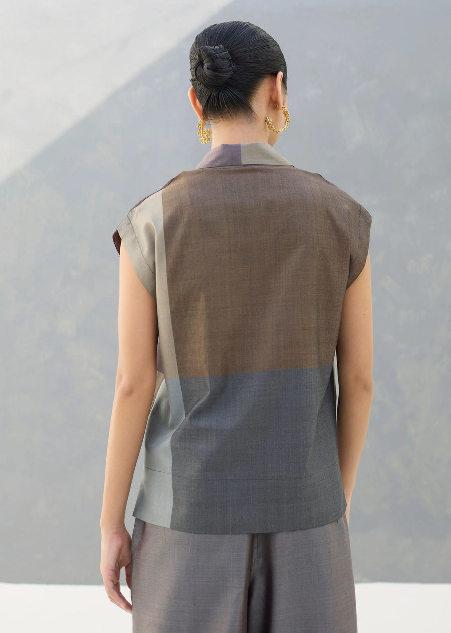 Aana Cap-Sleeve Eri Silk Shirt - Taupe Grey