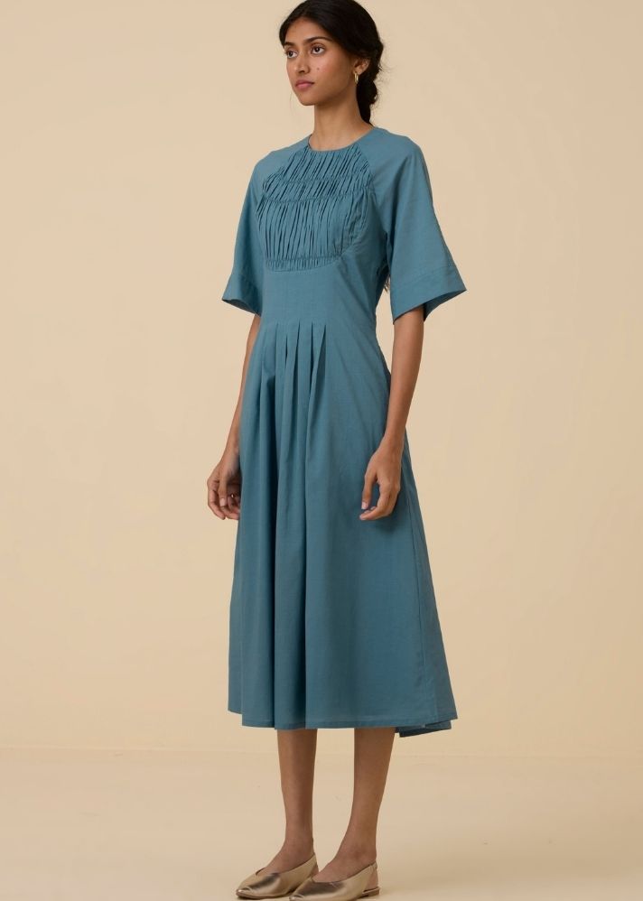 Tamina Blue Cotton Midi Dress