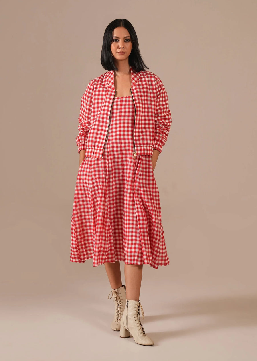 A Model Wearing Red Pure Cotton Cherry Luster Co-Ord Set, curated by Only Ethikal