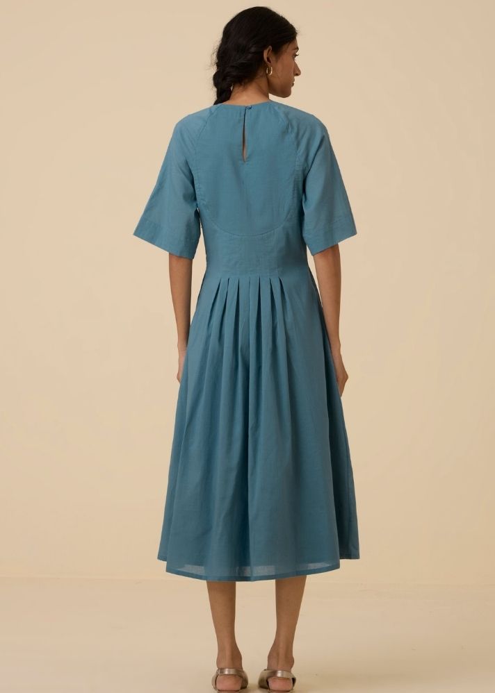 Tamina Blue Cotton Midi Dress