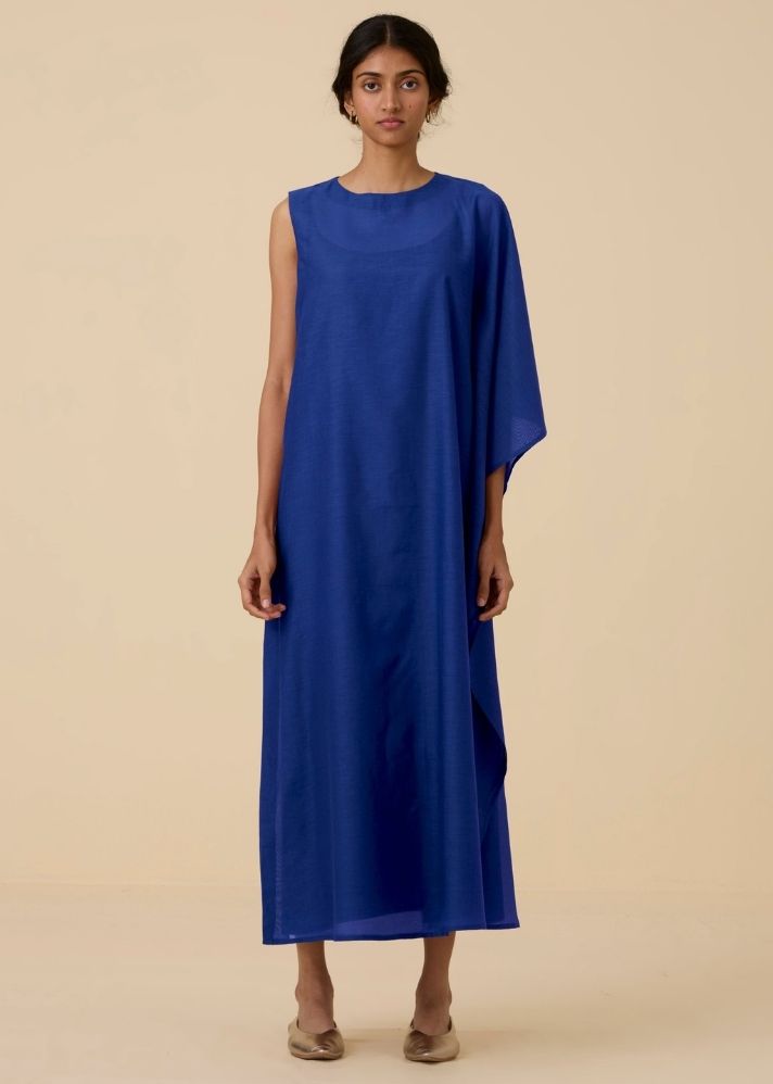 A Model Wearing Blue Cotton Silk Sansa Royal Blue Dress , curated by Only Ethikal