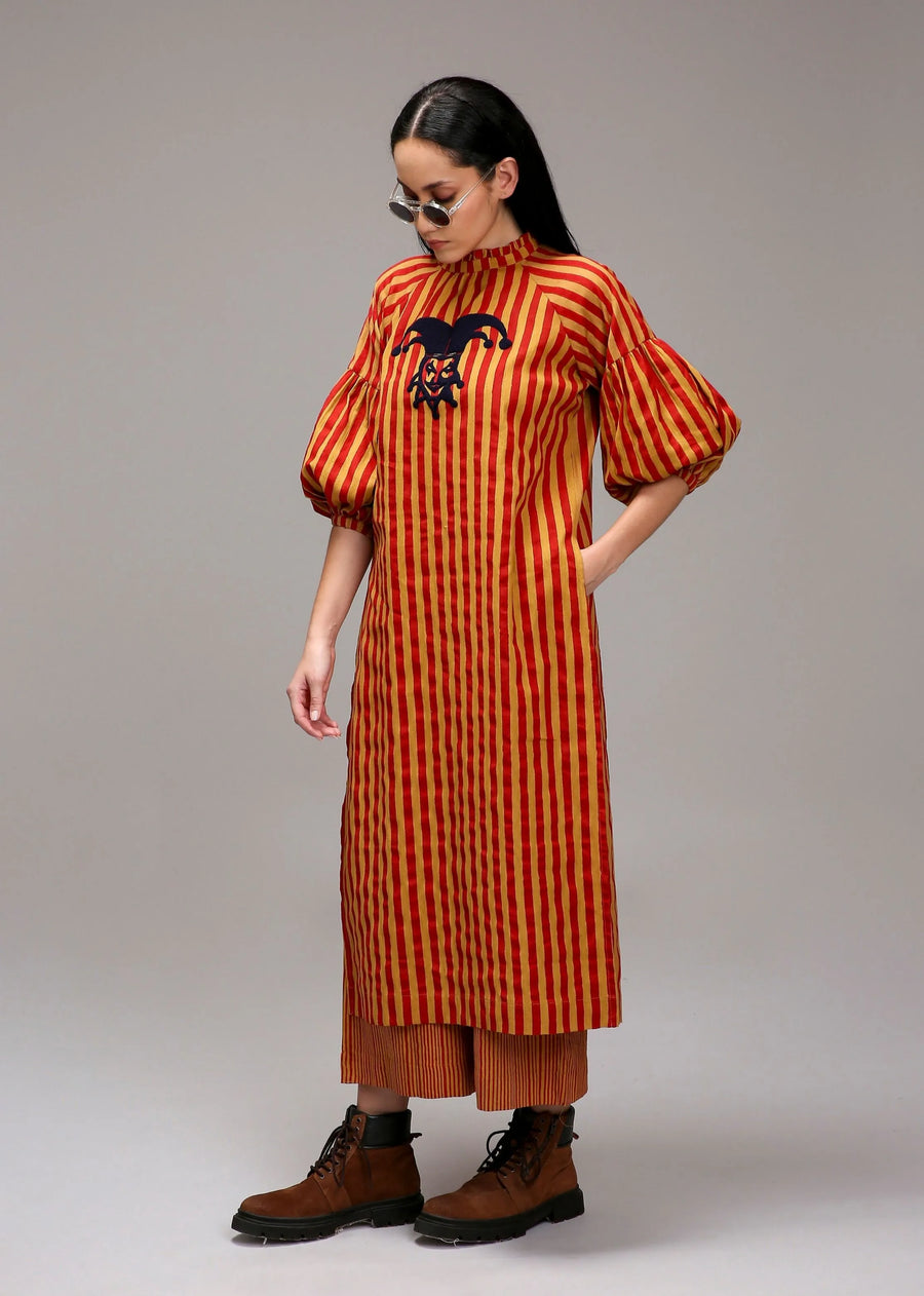 Tan-Brown Red Striped Big Joker Tunic Set (2 Pcs)