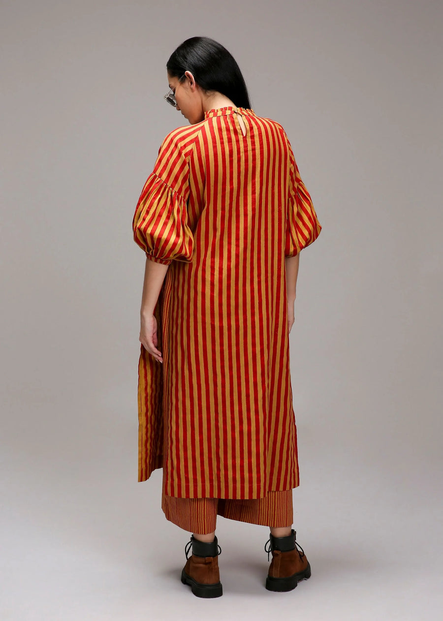 Tan-Brown Red Striped Big Joker Tunic Set (2 Pcs)