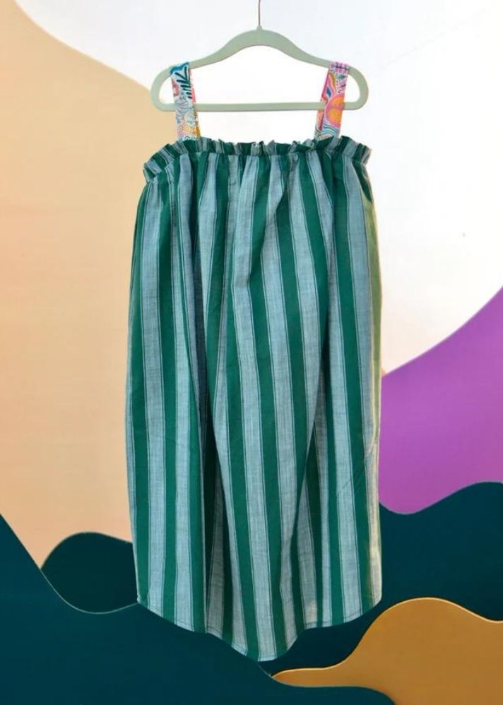 A Model Wearing Multicolor Pure Cotton Lush Striped Tie-Up Maxi Dress, curated by Only Ethikal