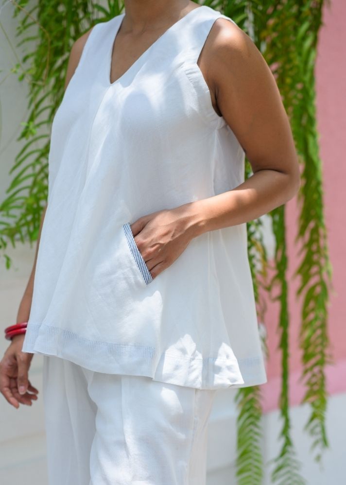 A Model Wearing White Pure Cotton Carolina Top, curated by Only Ethikal