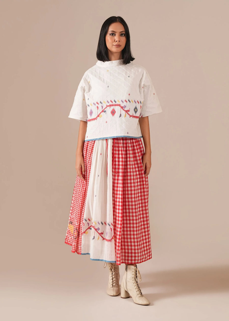 A Model Wearing Multicolor Pure Cotton Garnet Ivory Co-Ord Set, curated by Only Ethikal