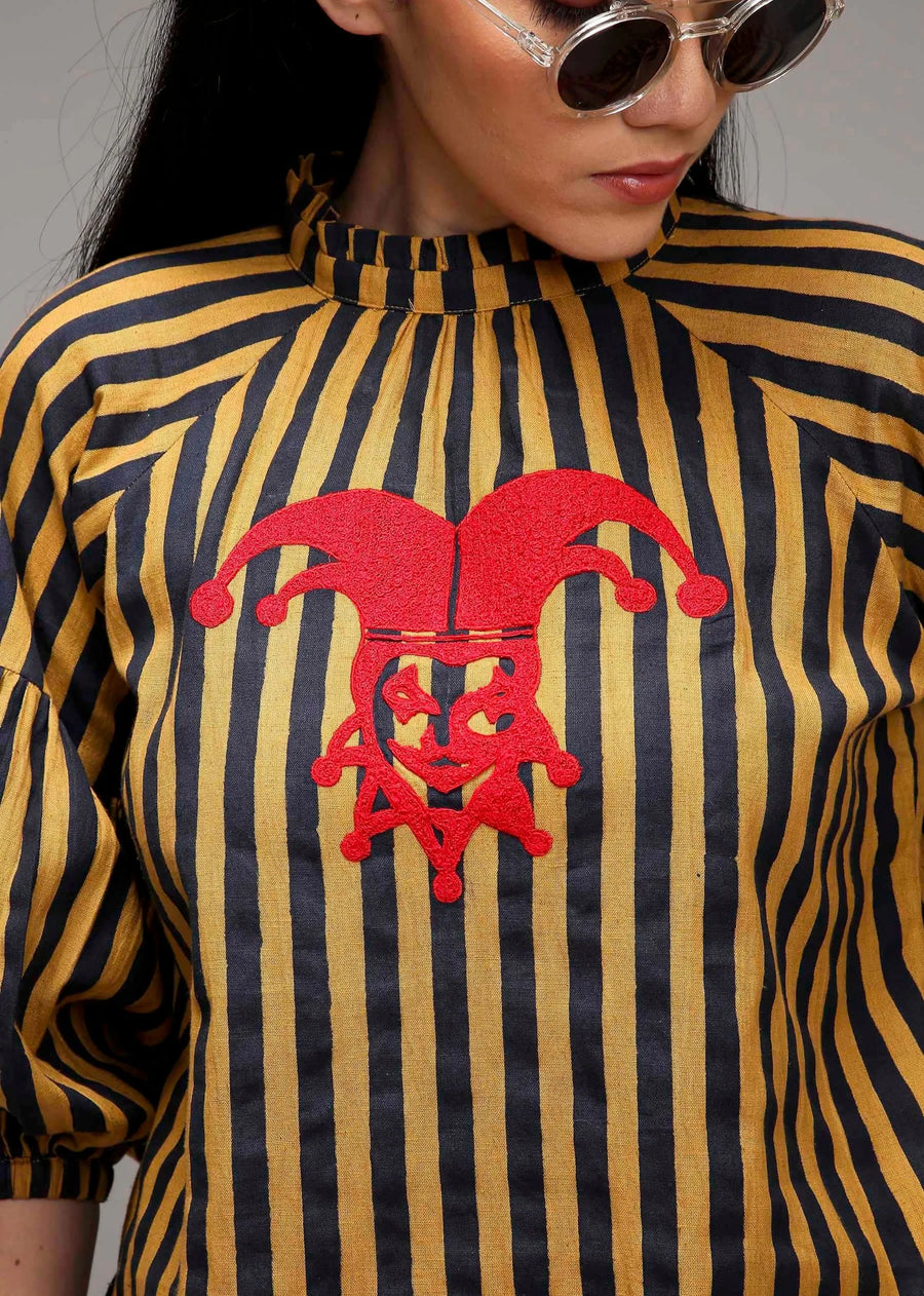 Tan-Brown Blue Striped Big Joker Tunic Set (2 Pcs)