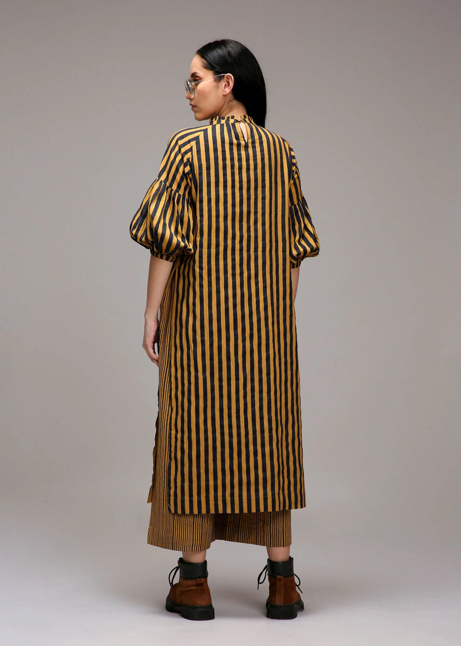 Tan-Brown Blue Striped Big Joker Tunic Set (2 Pcs)
