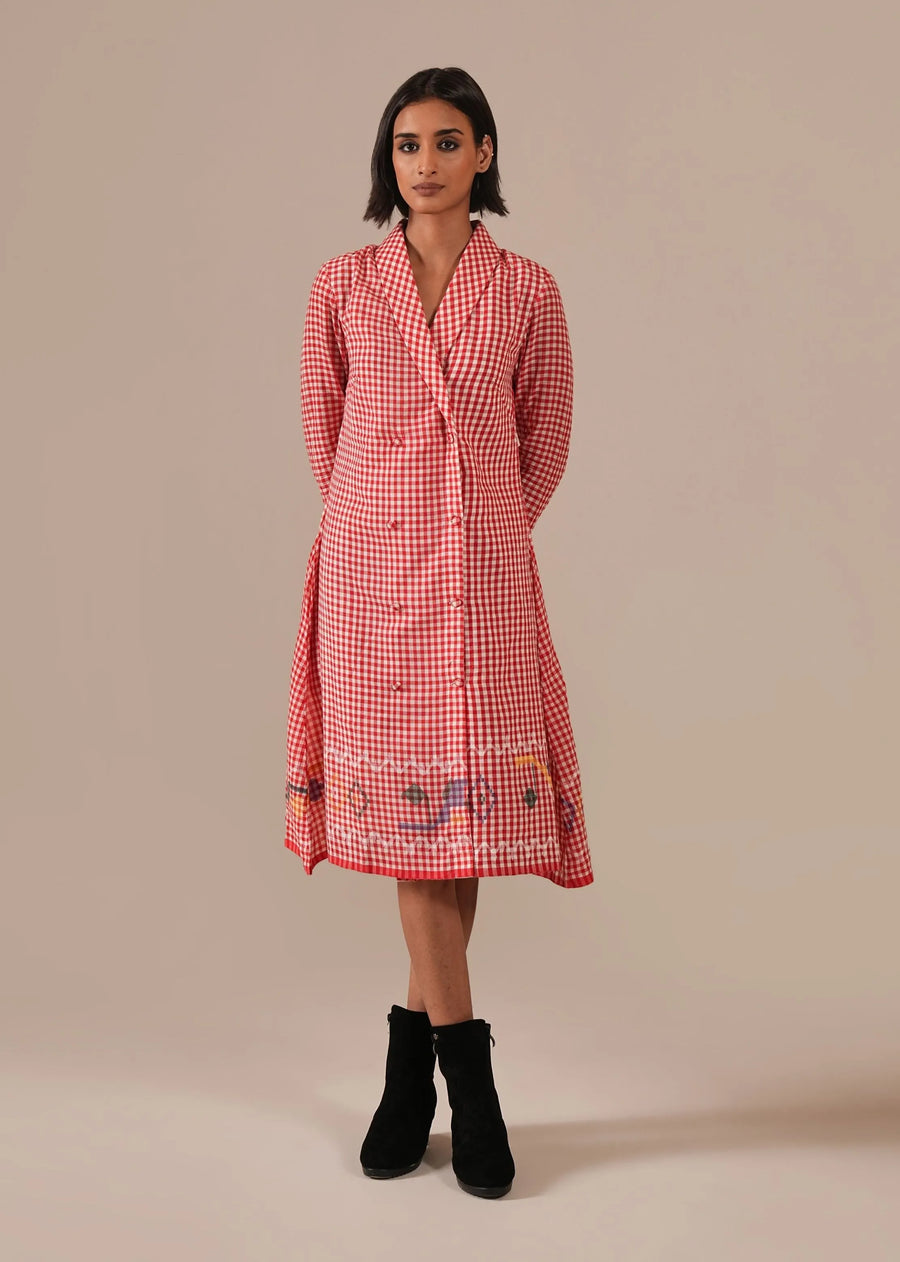 A Model Wearing Red Pure Cotton Woven Whimsy Dress, curated by Only Ethikal