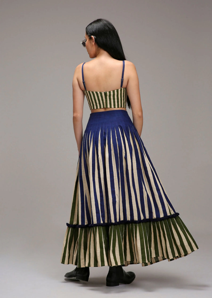 Egg-Shell Blue Green Dual Striped Skirt