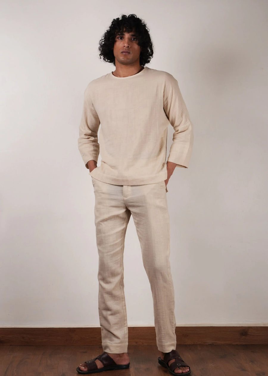 Men'S Crush Cotton Cream Pants