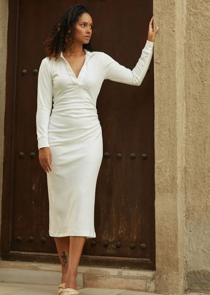 A Model Wearing White Organic Cotton Aaizah White Dress, curated by Only Ethikal