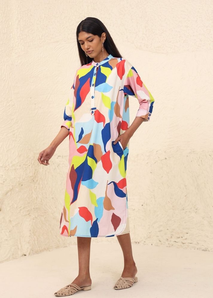 A Model Wearing Multicolor Cotton Wiona Print Dress , curated by Only Ethikal