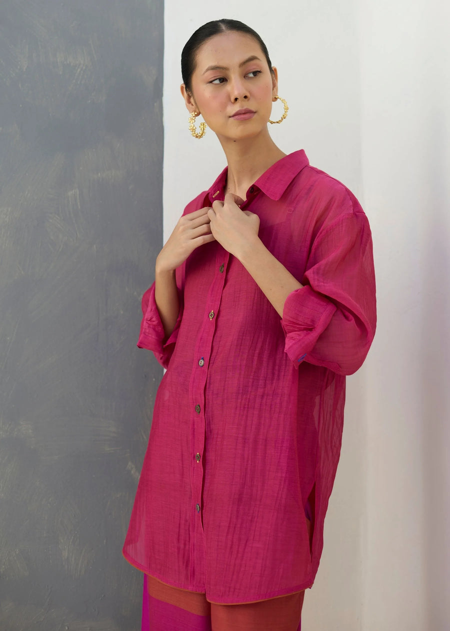 Nazo Sheer Silk Chanderi Shirt - Rose