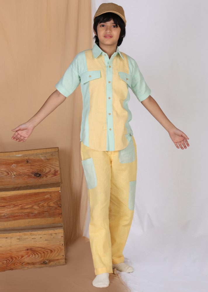 A Model Wearing Multicolor Cotton Dodder Shirt & Pants Set , curated by Only Ethikal