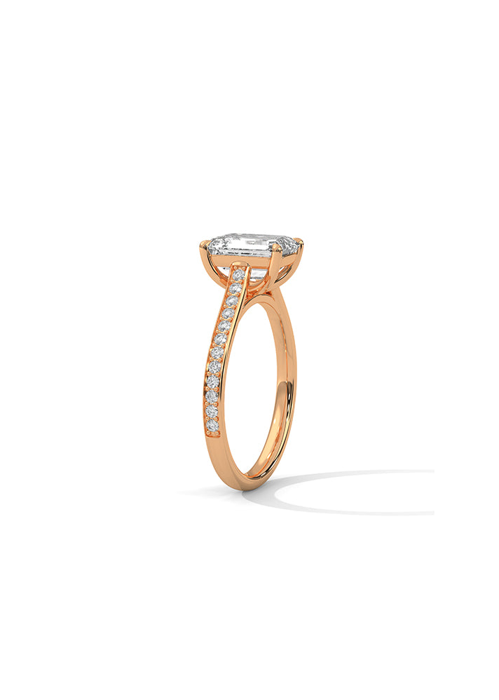 Emerald Cut Solitaire Ring With 24 Diamonds-Cat0177