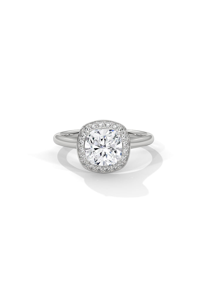 Cushion Cut Solitaire Ring With 20 Diamonds-Cat0164