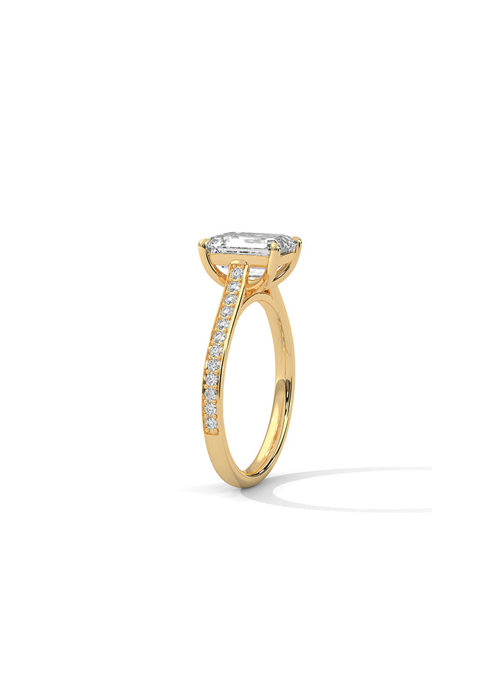 Emerald Cut Solitaire Ring With 24 Diamonds-Cat0177