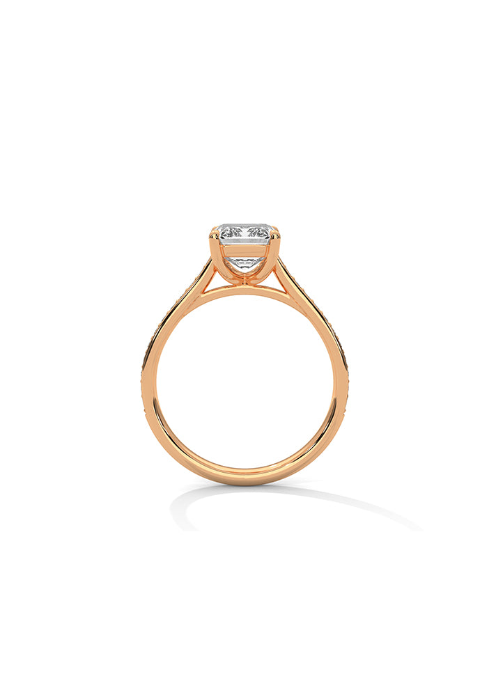 Emerald Cut Solitaire Ring With 24 Diamonds-Cat0177