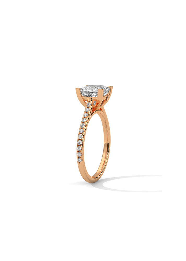 Princess Cut Solitaire Ring With 22 Diamonds-Cat0170