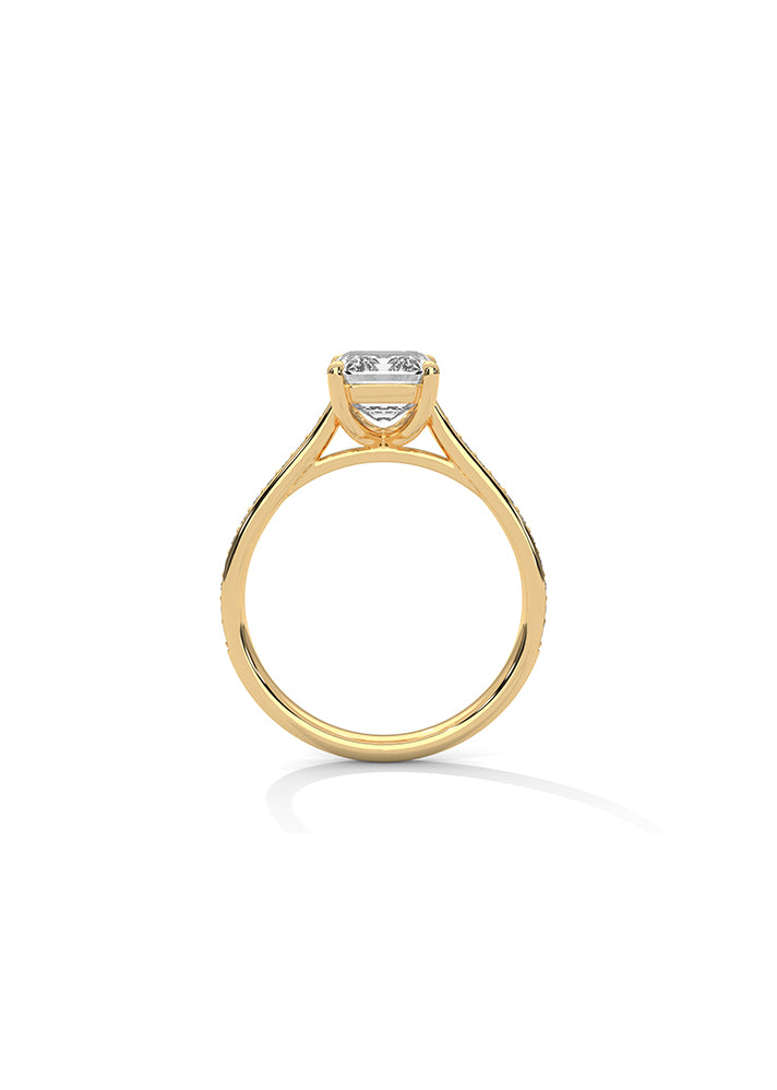 Emerald Cut Solitaire Ring With 24 Diamonds-Cat0177