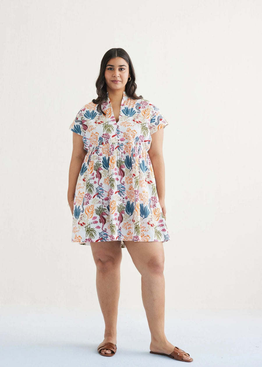 A Model Wearing White Organic Cotton Ocean Heart Cotton White Dress, curated by Only Ethikal