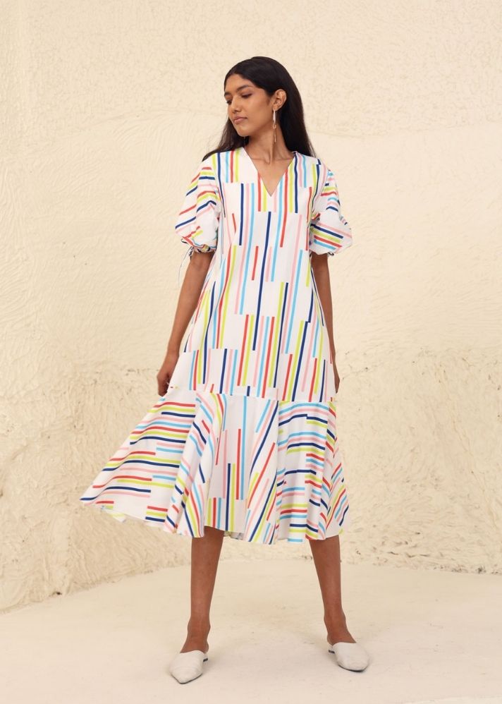 A Model Wearing Multicolor Cotton Eliana Print Dress, curated by Only Ethikal