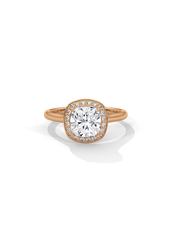 Cushion Cut Solitaire Ring With 20 Diamonds-Cat0164