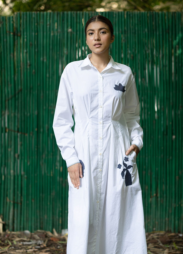 A Model Wearing White Upcycled Fabric Cecile White Dress, curated by Only Ethikal