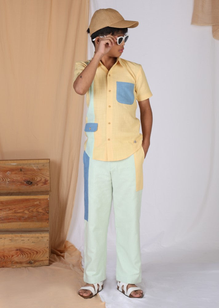 A Model Wearing Multicolor Cotton  
         
Hosta Panelled Shirt& Pants Set, curated by Only Ethikal