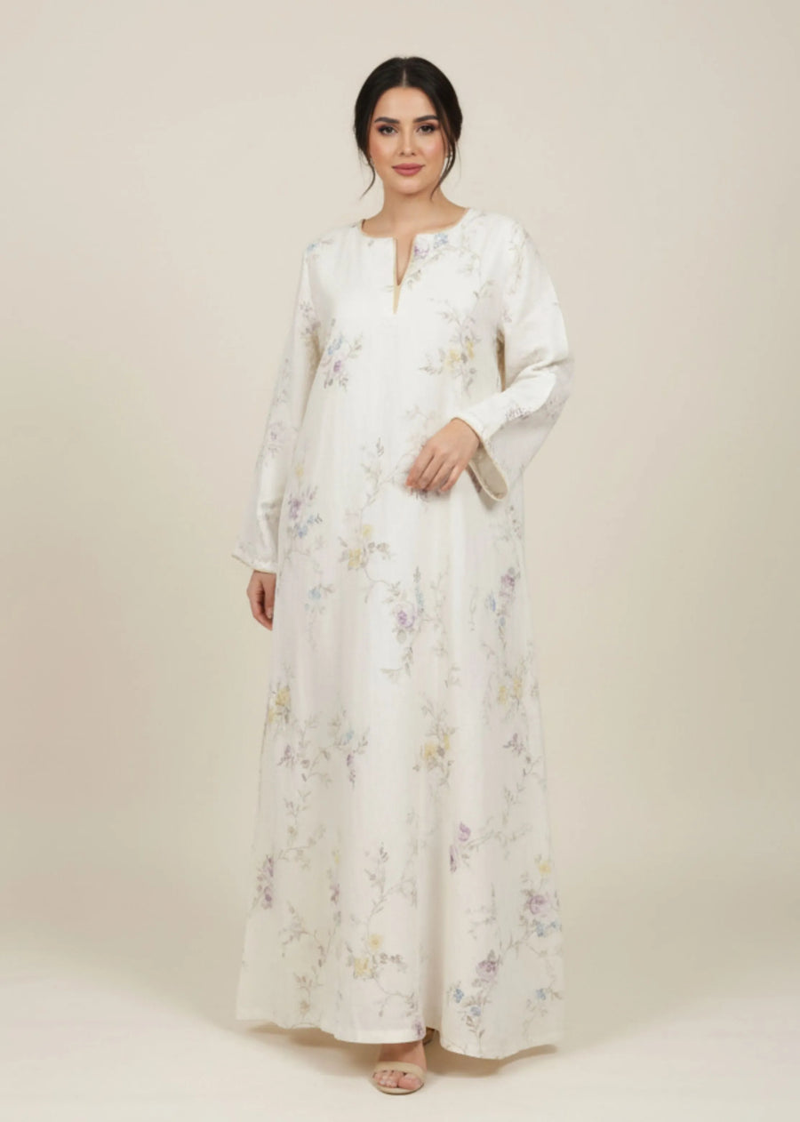 Meadow Print White Jalabiya