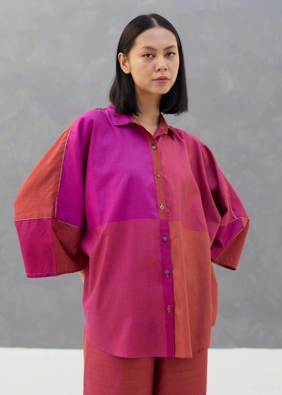 A Model Wearing Pink Silk Sara Handwoven Eri Silk Shirt - Rose, curated by Only Ethikal