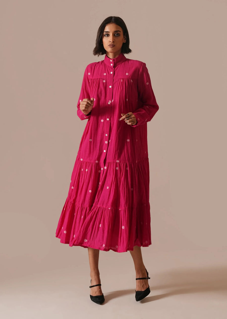 A Model Wearing Red Pure Cotton Coral Mirage Dress, curated by Only Ethikal