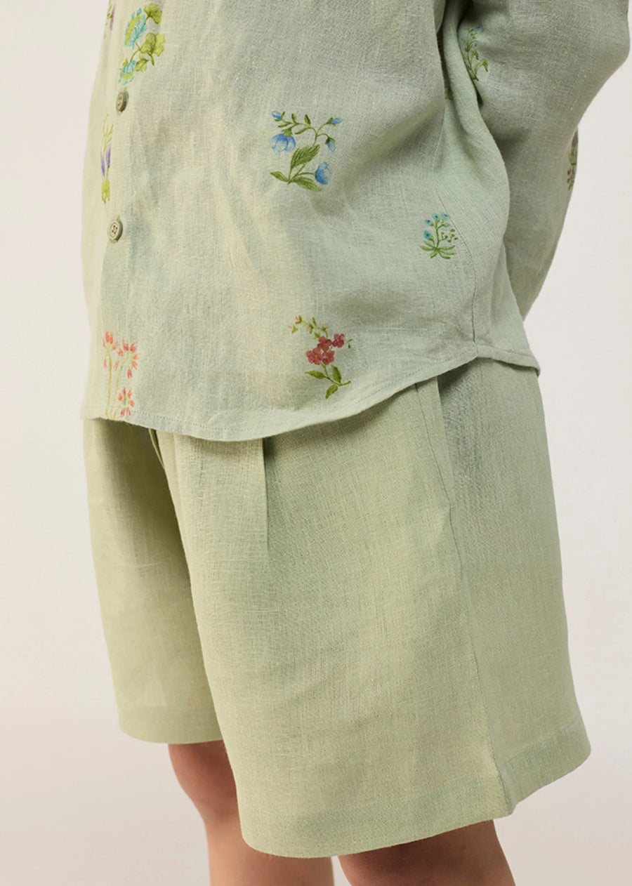 Kids Kei Timeless Linen Shorts- Mint