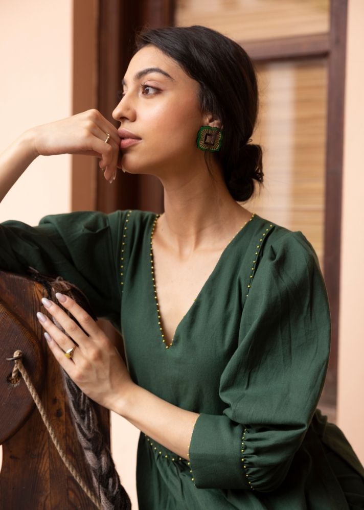 A Model Wearing Green Organic Cotton Elegance Kurta- Green, curated by Only Ethikal
