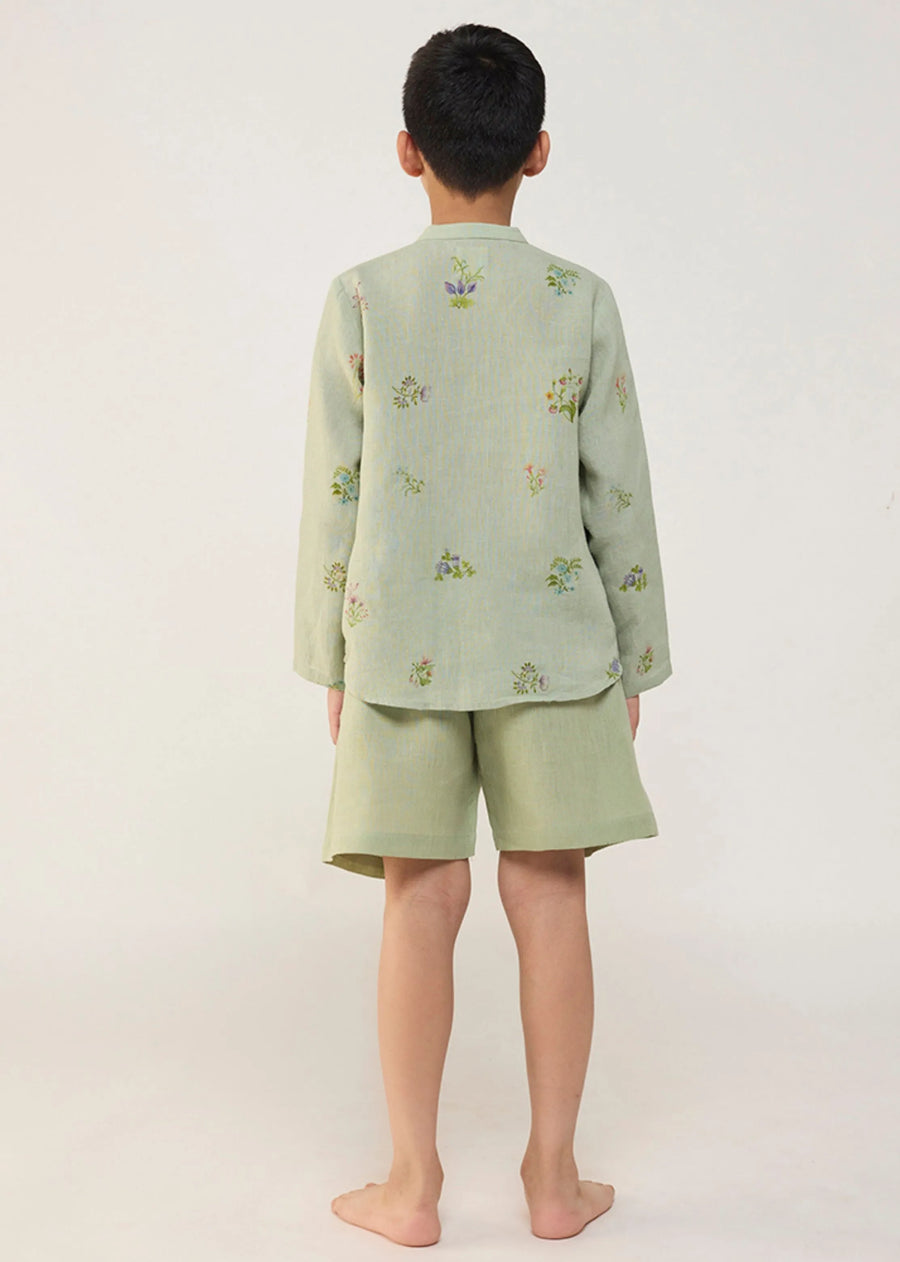 Kids Kei Timeless Linen Shorts- Mint