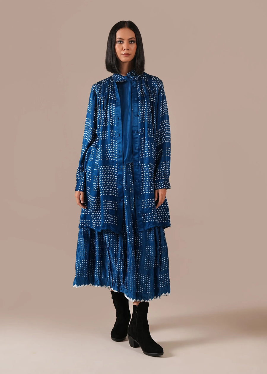 A Model Wearing Blue Silk Blue Horizon Co-Ord Set, curated by Only Ethikal