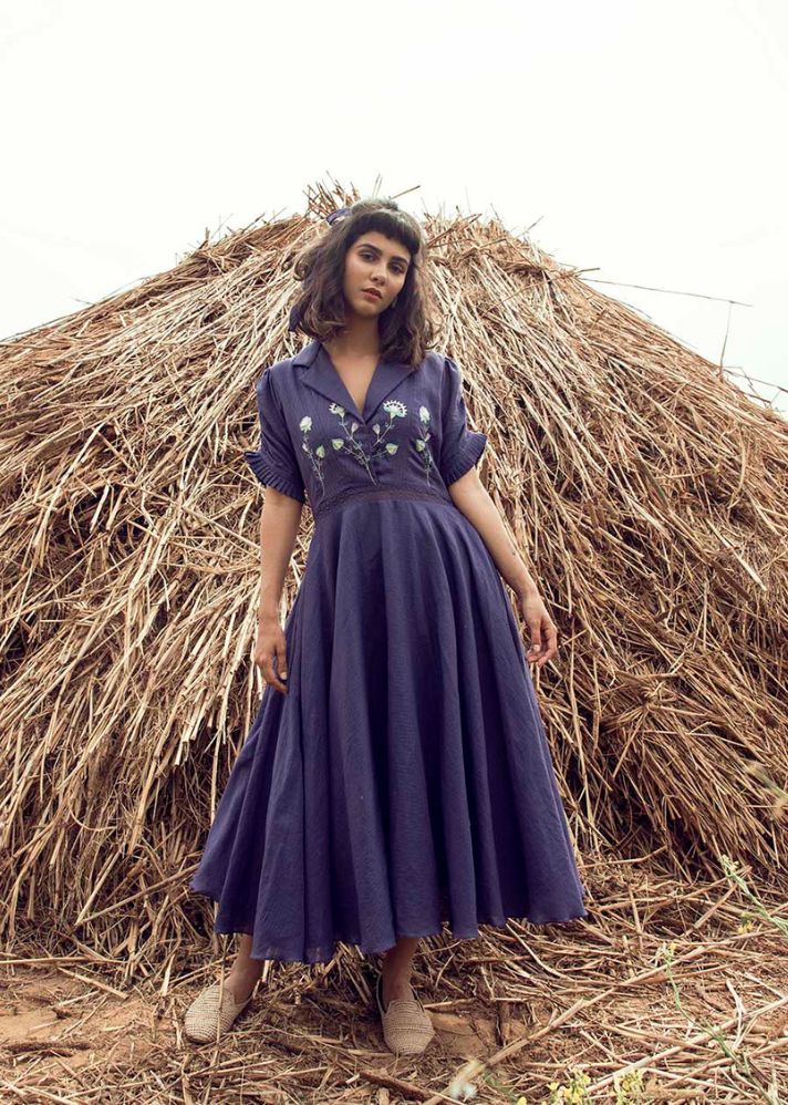 A Model Wearing Blue Handwoven Cotton Paradise Chic Dress In Cotton
, curated by Only Ethikal