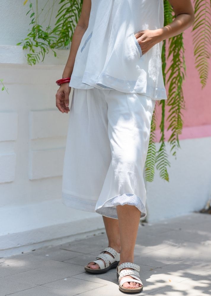 A Model Wearing White Pure Cotton Carolina Pant, curated by Only Ethikal