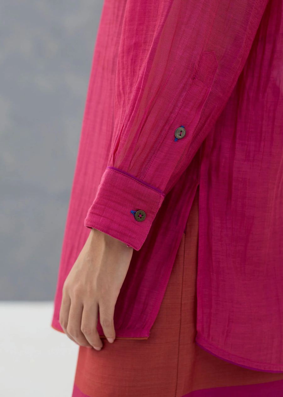 Nazo Sheer Silk Chanderi Shirt - Rose