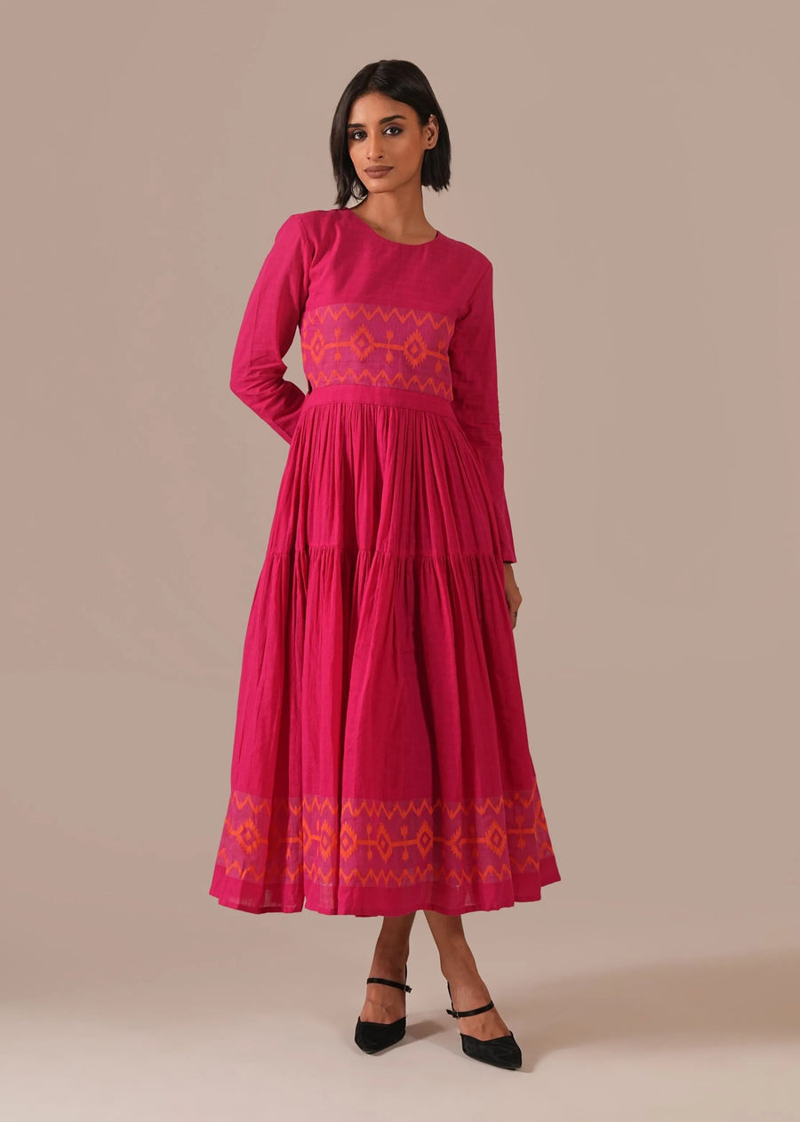 A Model Wearing Multicolor Pure Cotton Pink Veil Dress, curated by Only Ethikal