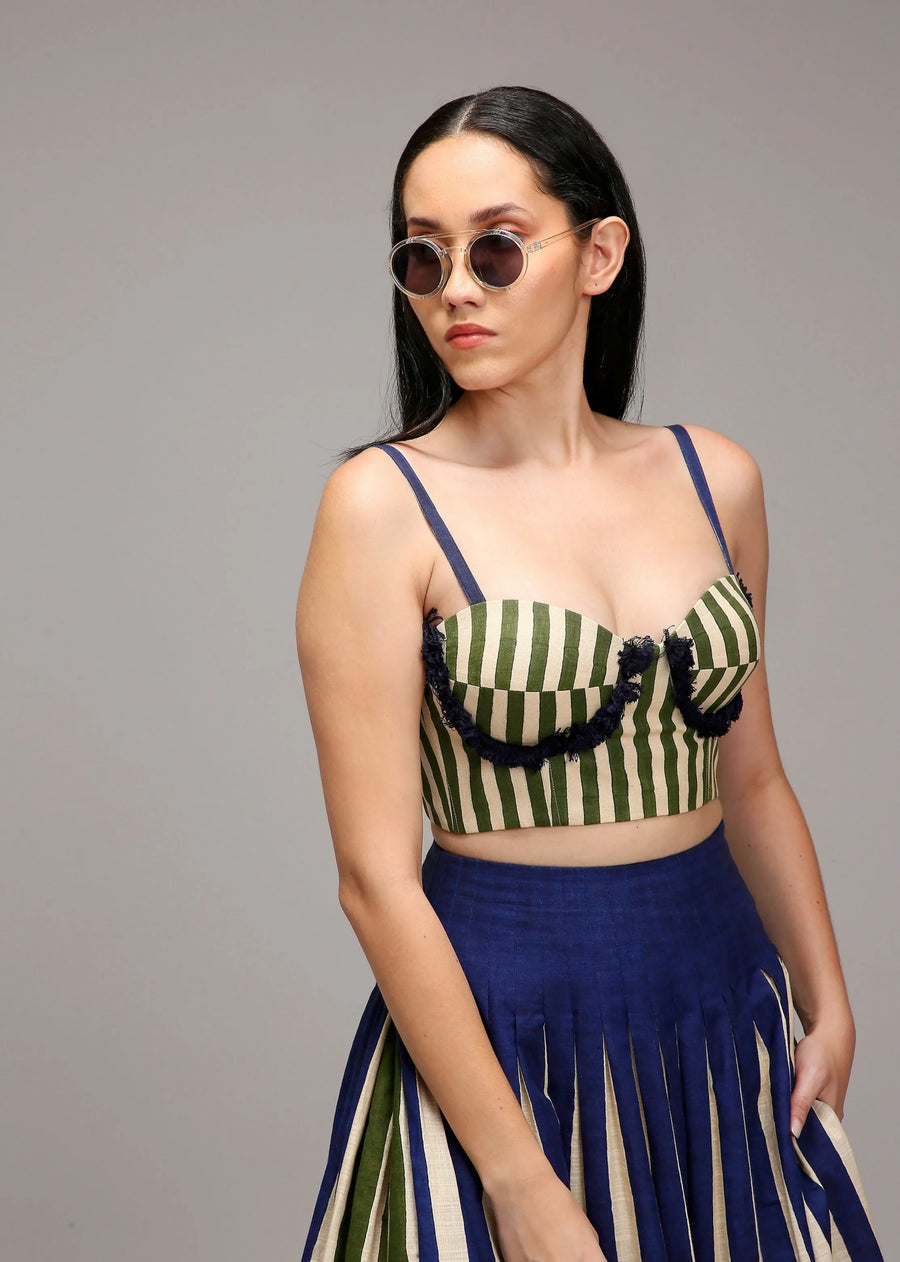 Egg-Shell Corset & Dual Striped Skirt Set (2 Pcs)