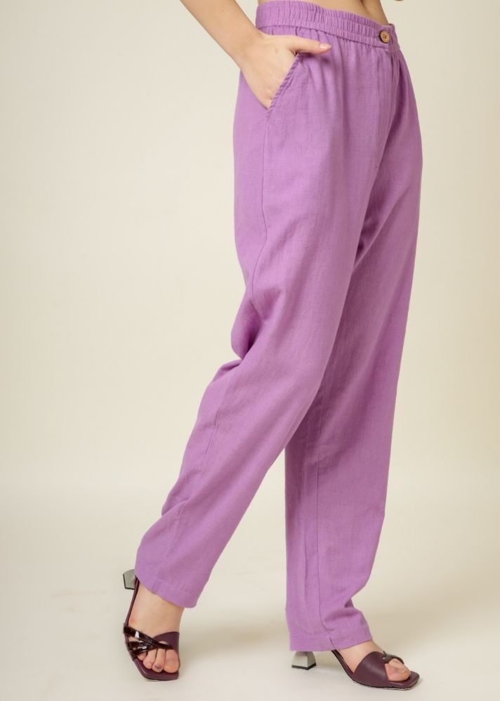 A Model Wearing Purple Organic Cotton Waris Purple Pants, curated by Only Ethikal