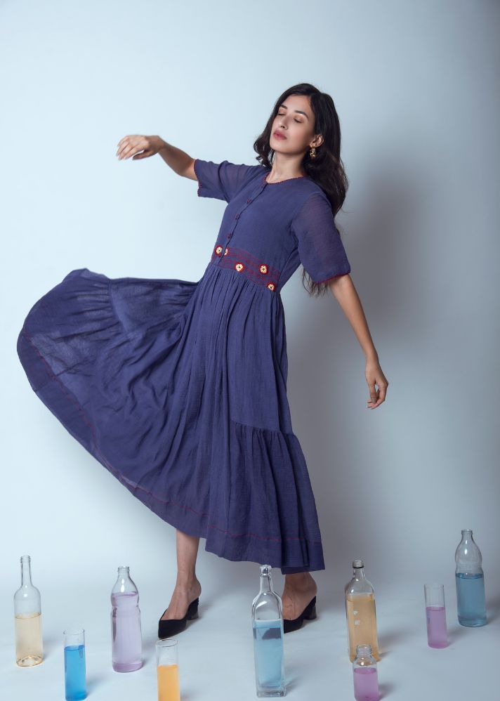 Amethyst Garden Dress In Kota Slub