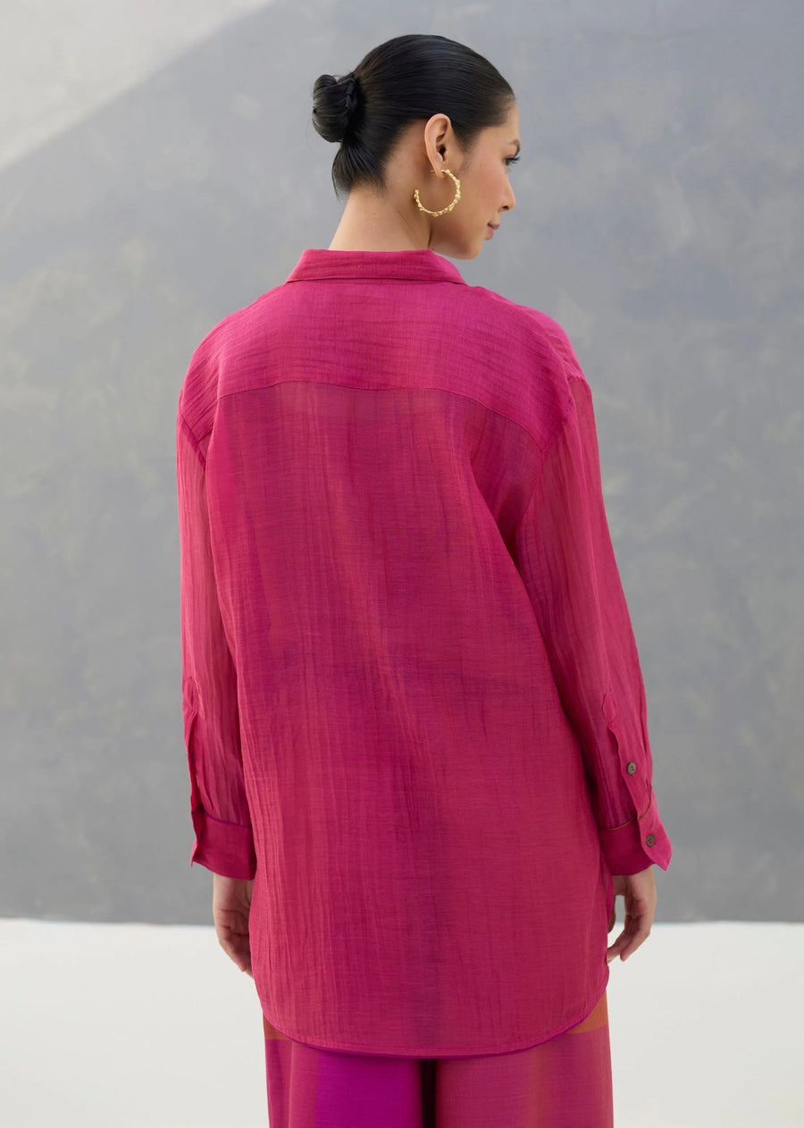 Nazo Sheer Silk Chanderi Shirt - Rose
