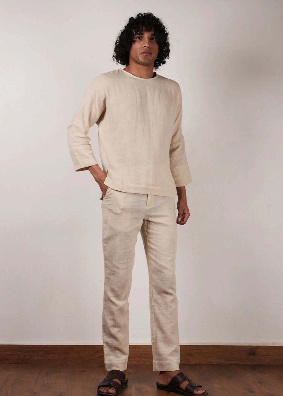 Men'S Crush Cotton Cream Pants