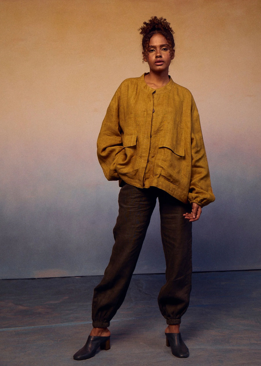 A Model Wearing Multicolor LINEN Shacket, curated by Only Ethikal